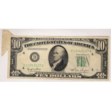 UNITED STATES OF AMERICA 1980 . TEN 10 DOLLARS BANKNOTE . ERROR . EXTRA FLAP